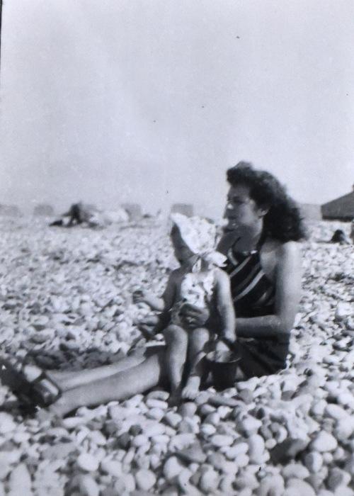 Maureen and her mother Vera relaxing at Hastings seaside around 1946.