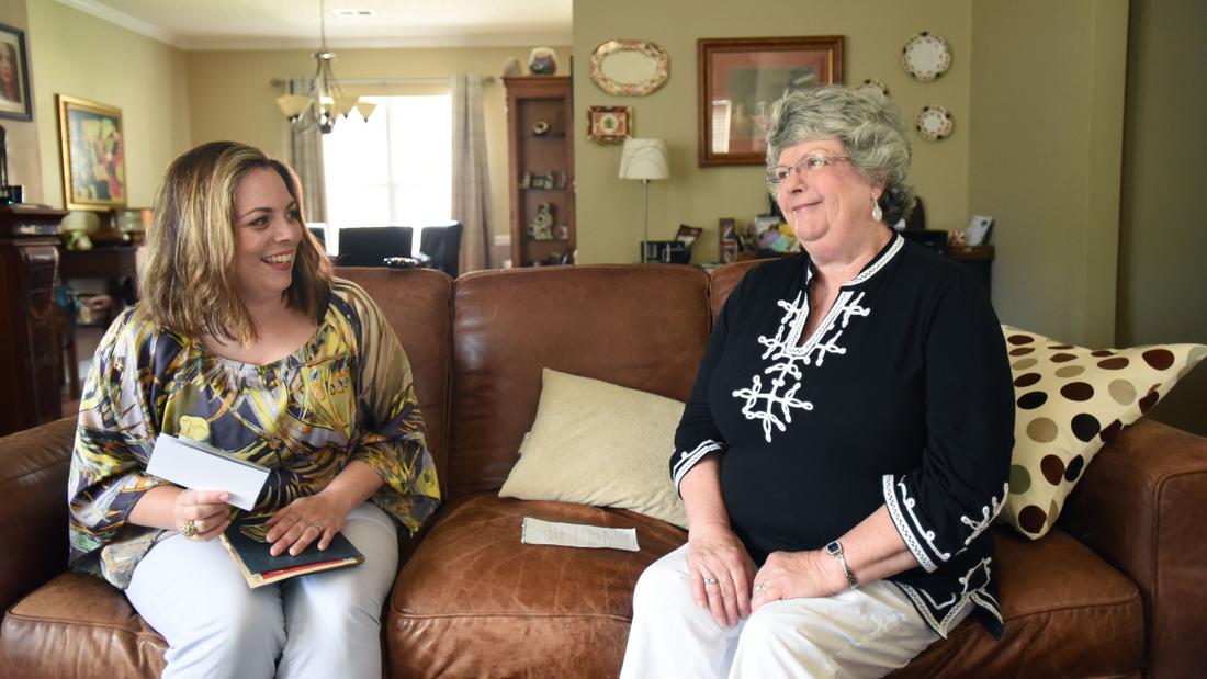 Maureen smiles as she talks with her daughter Meg about her brother Chris Miles at their home in Fayetteville. Photo: Hyosub Shin, hshin@ajc.com