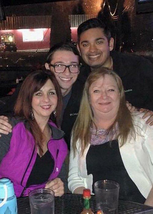 At his birthday celebration, Daniel is joined by partner David Estrada (clockwise), family friend Teri Bearden Cooper and Regina Ryan.