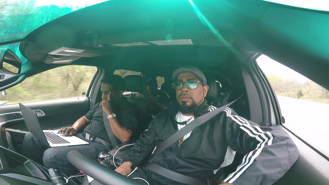 Ryon (left) and Tyson, with Byron in the back, drive to Paterson, N.J., in hopes of meeting their brother’s adoptive mother. Contributed by TYSON HORNE